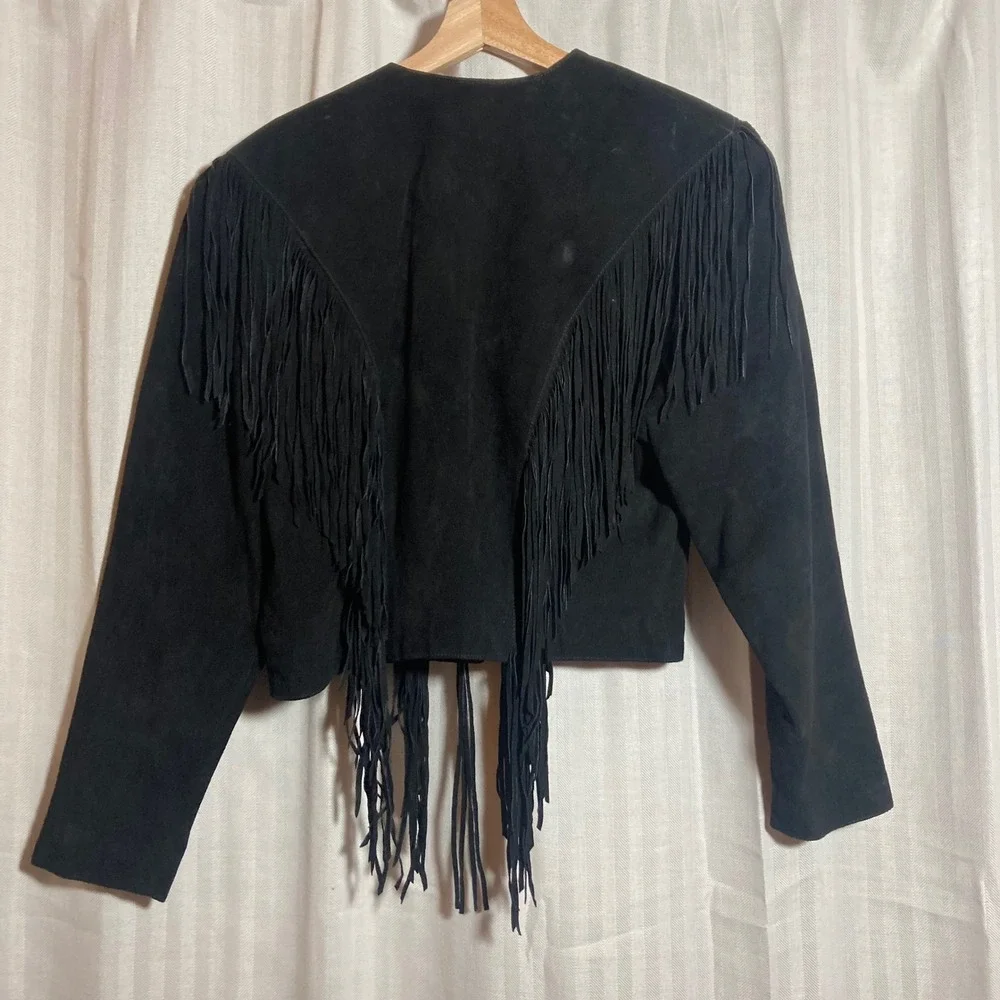 Scully Western Black Suede Fringe Concho Jacket Womens 12 Cropped Bolero Leather - Picture 2 of 8